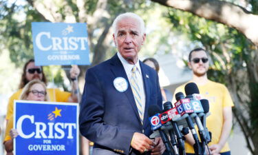 Rep. Charlie Crist speaks to the media before casting his vote in the primary election on August 23 in St Petersburg