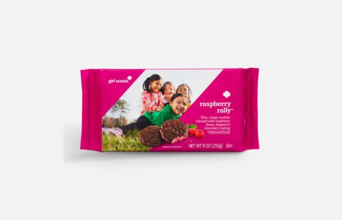 The Raspberry Rally replaces the mint filling with a raspberry-flavored one. It's dipped in the "same delicious chocolaty coating" as its sibling.