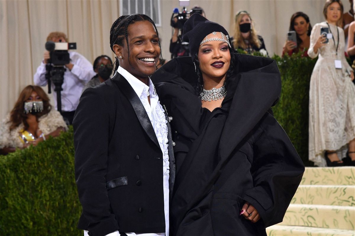 <i>ANGELA  WEISS/AFP/AFP via Getty Images</i><br/>Singer Rihanna and rapper A$AP Rocky are seen here in September 2021 in New York. Rapper A$AP Rocky was charged on August 15 in connection with a 2021 shooting incident in California.