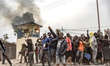 Congolese demonstrators gesture during a protest against the UN peacekeeping mission MONUSCO in Goma on July 26.