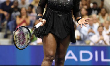 Serena Williams reacts after winning the first set against Danka Kovinić during their first round match at the 2022 US Open on August 29 in New York.