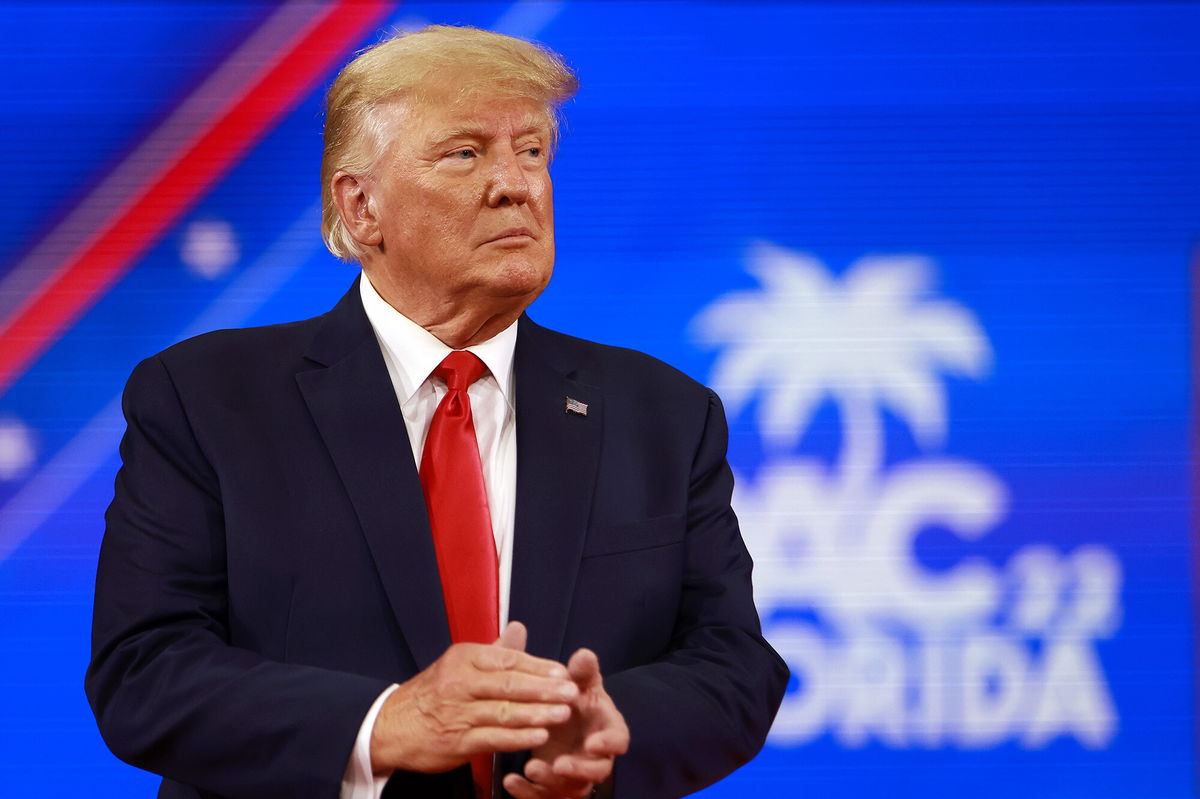 <i>Joe Raedle/Getty Images</i><br/>Former President Donald Trump speaks during the Conservative Political Action Conference on February 26 in Orlando