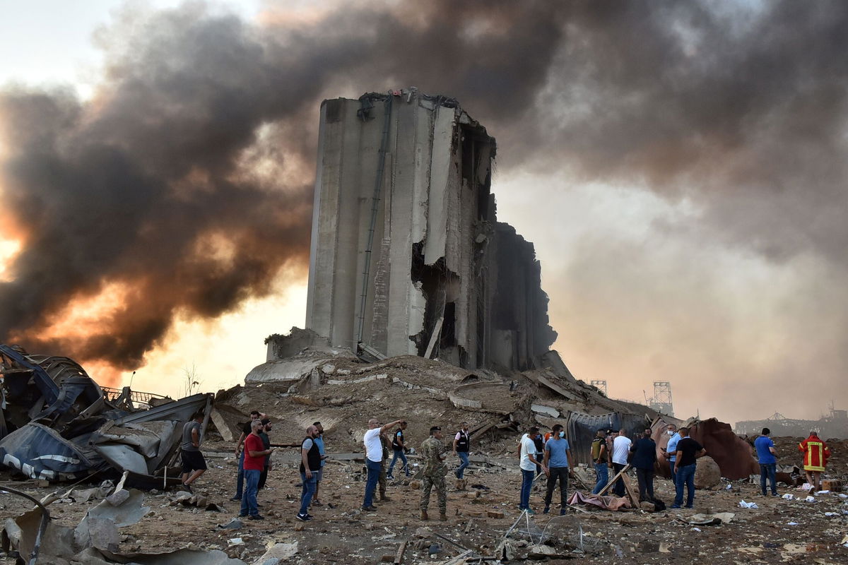 <i>Str/AFP/Getty Images</i><br/>A destroyed silo at the scene of the port explosion that took place two years ago in Beirut