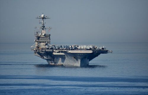 The USS Harry S. Truman aircraft carrier arrives at the French Mediterranean port of Marseille in June 2022. A US Navy team recovered a military jet from a depth of 9