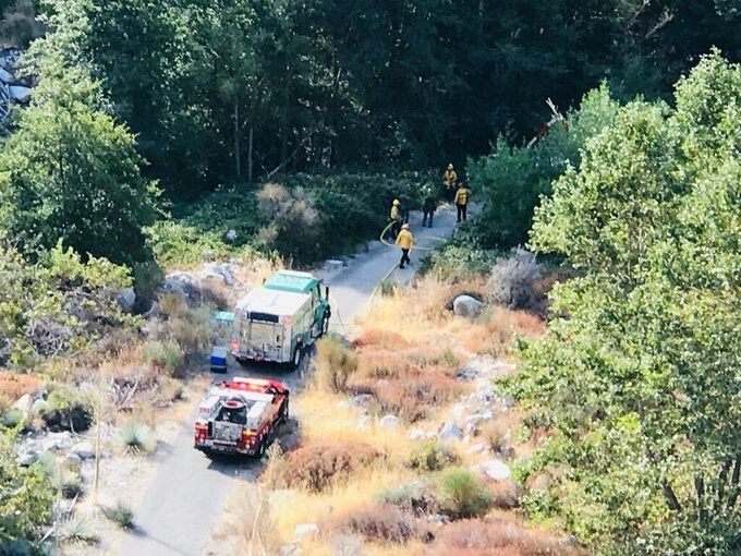 <i>@LACoFDPIO/Twitter/KABC</i><br/>A pilot was rescued on Mount Baldy after a helicopter made a hard landing and rolled over
