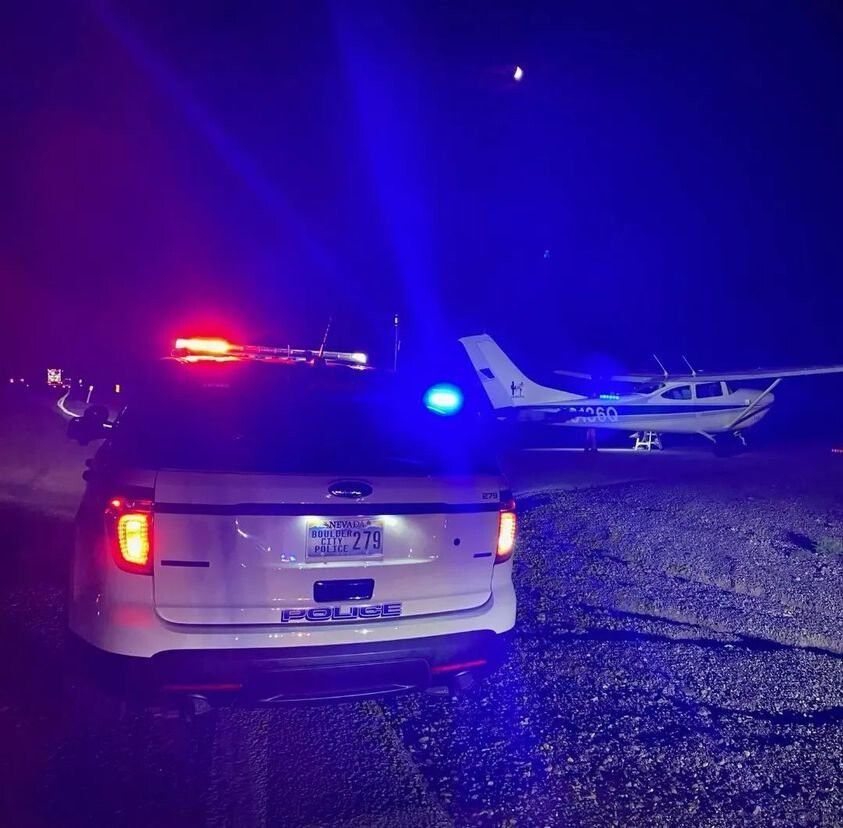 <i>Boulder City Police Department/KVVU</i><br/>Plane lands on US 95 near Boulder City following malfunction.