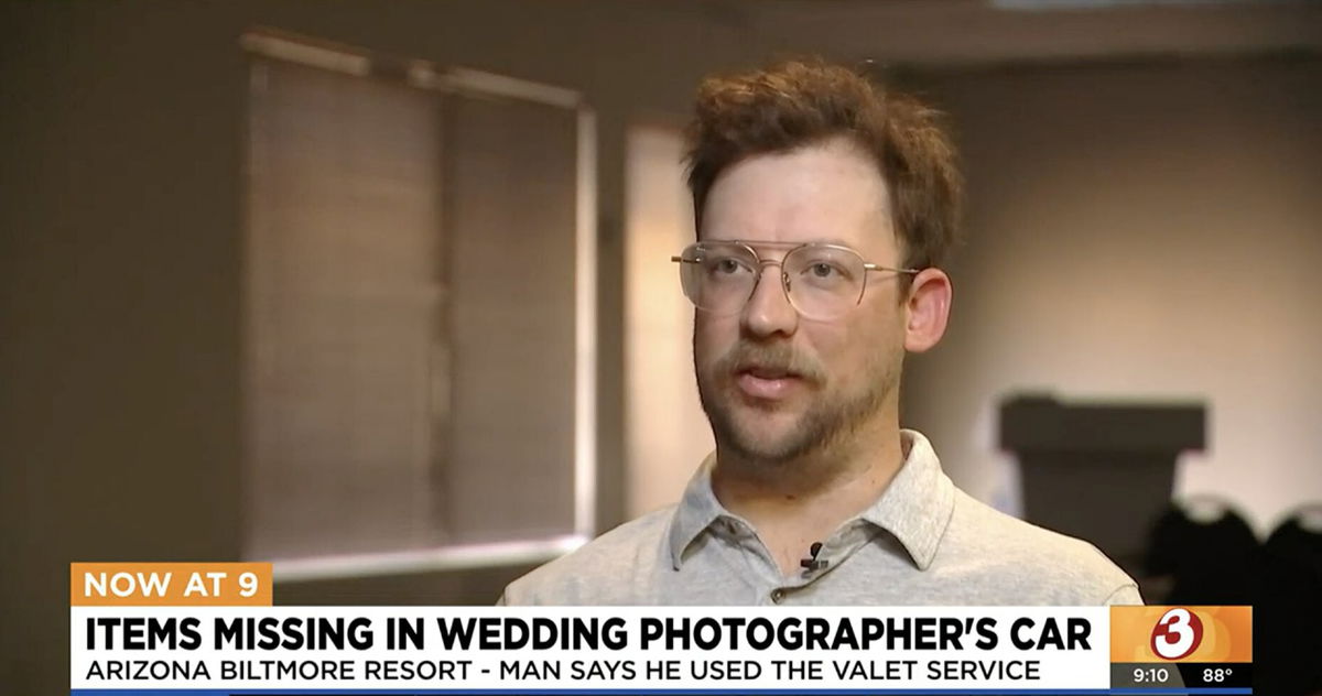 <i>KPHO</i><br/>Wedding photographer Ethan Beazley says it appeared someone rummaged through his car after he used the valet service.