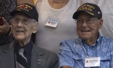 Myron Roker (left) and Ray Terwillegar have become friends since attending the reunion of their infantry regiment.