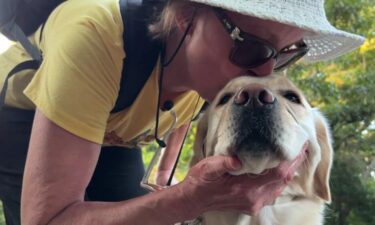 Karen Leonetti walks with her guide dog