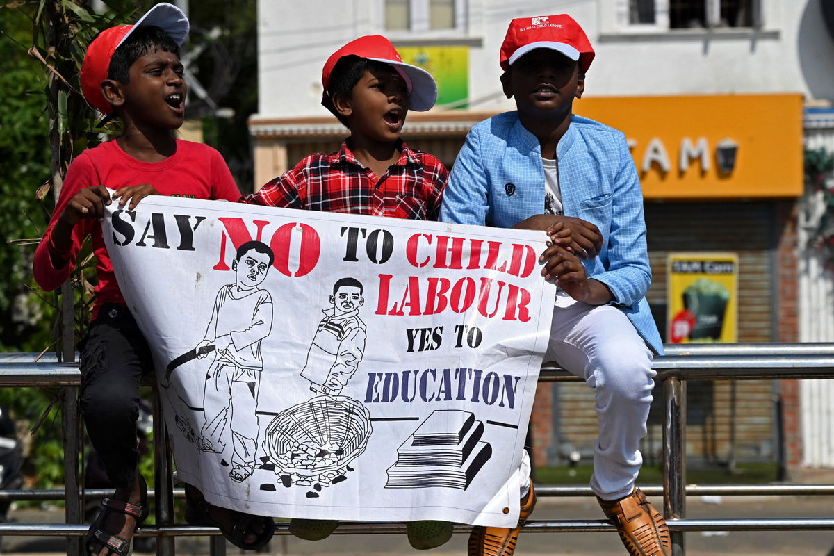 <i>Arun Sankar/AFP/Getty Images</i><br/>Young boys take part in an awareness rally to mark 'World Day Against Child Labour' in Chennai