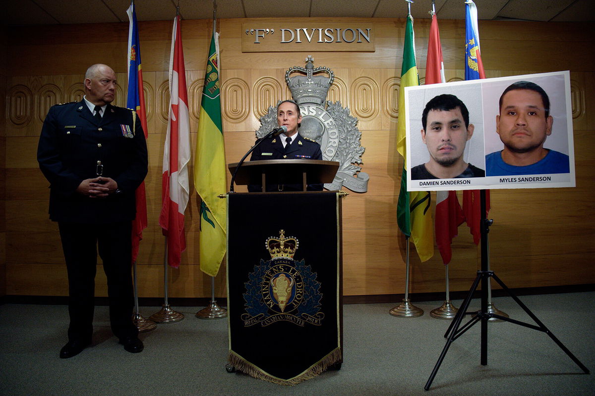 <i>Michael Bell/AP</i><br/>Saskatchewan RCMP Assistant Commissioner Rhonda Blackmore speaks during a news conference on September 4.