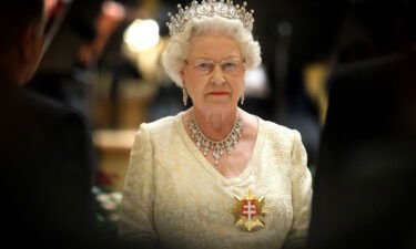 Queen Elizabeth II attends a State Banquet at the Philharmonic Hall on the first day of a tour of Slovakia on October 23