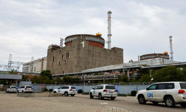 A motorcade transporting the International Atomic Energy Agency (IAEA) expert mission arrives at the Zaporizhzhia nuclear power plant on August 30.