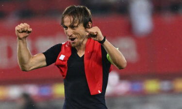 Luka Modric celebrates after securing Croatia's place in the finals.