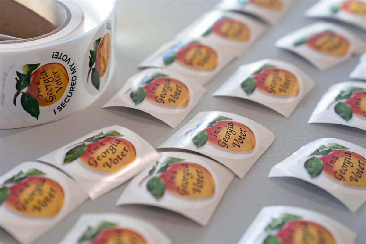 <i>Megan Varner/Getty Images</i><br/>Stickers for Georgia voters are seen in this January 5