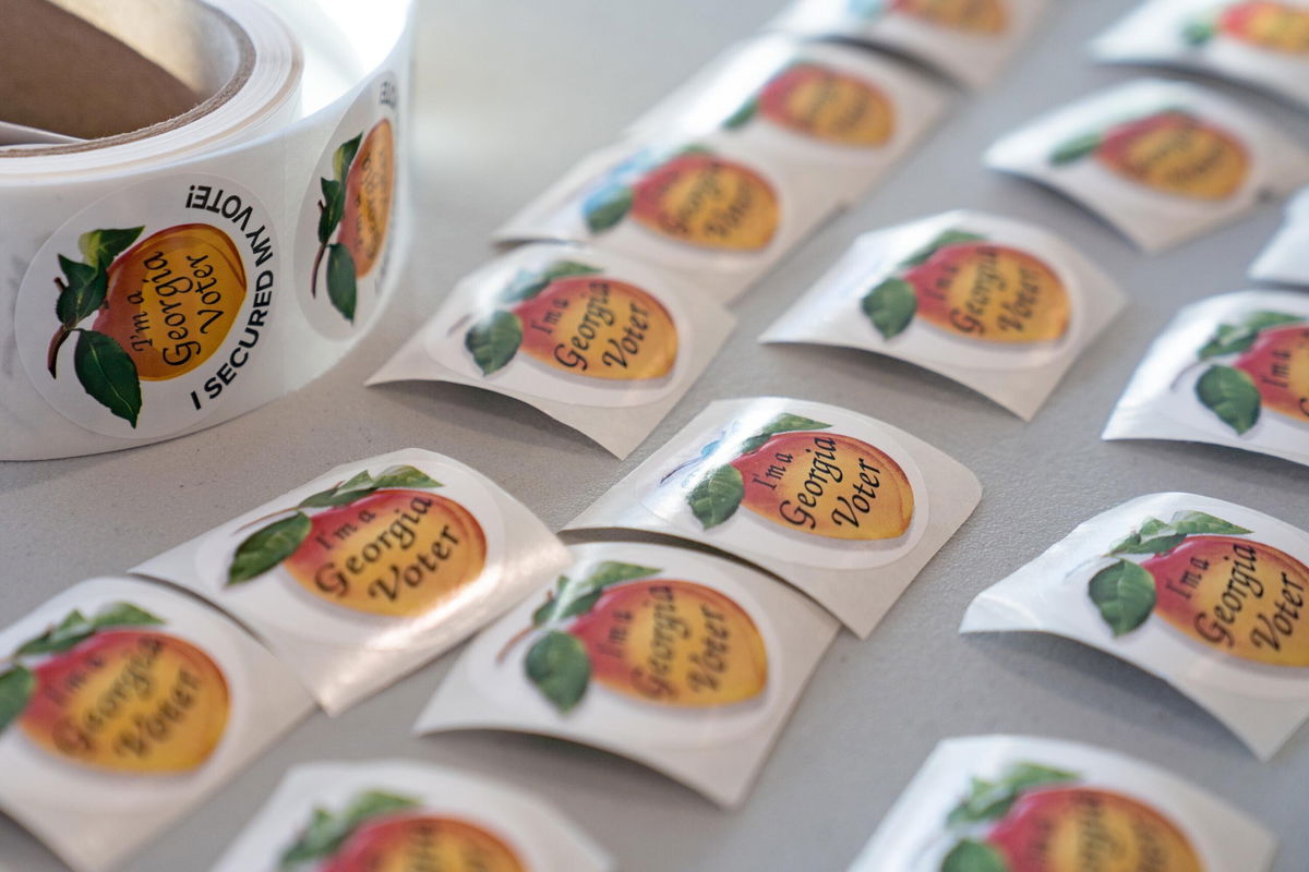 <i>Megan Varner/Getty Images</i><br/>Stickers for Georgia voters are seen in this January 5