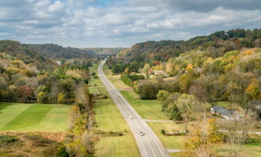 Tennessee Highway 96 as seen from the Double Arch Bridge at Natchez Trace Parkway near the town of Franklin.