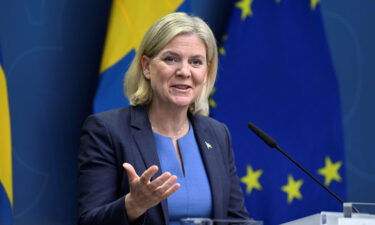 Swedish Prime Minister Magdalena Andersson gives a news conference in Stockholm