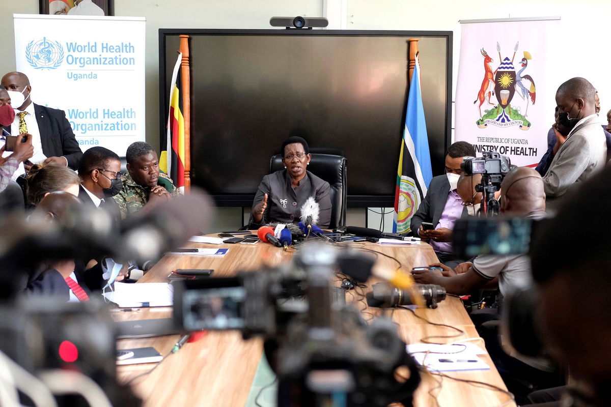 <i>Hajarah Nalwadda/Xinhua/Getty Images</i><br/>Ugandan Ministry of Health holds a press conference in Kampala