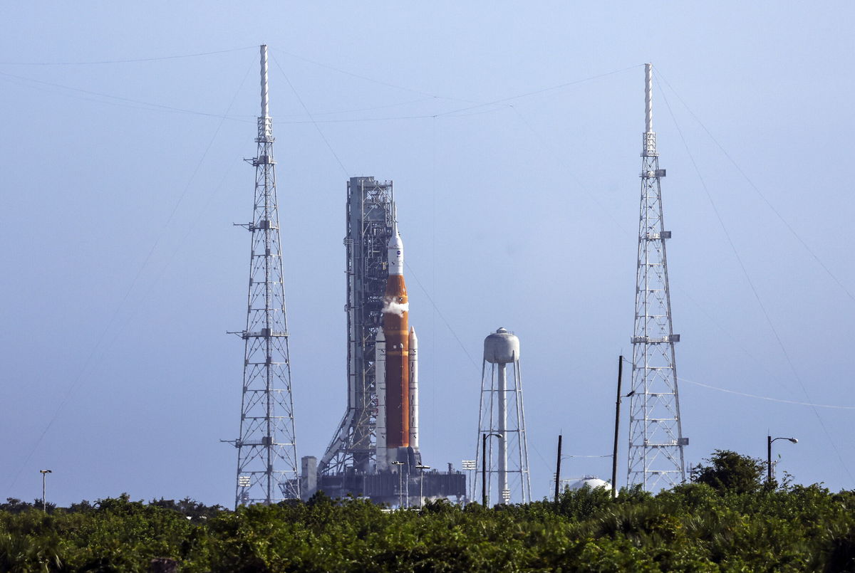 <i>Kevin Dietsch/Getty Images</i><br/>NASA's Artemis I rocket sits on launch pad 39-B at Kennedy Space Center on September 3 in Cape Canaveral