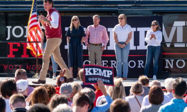 Virginia Gov. Glenn Youngkin speaks at a campaign event for Georgia Gov. Brian Kemp in Alpharetta