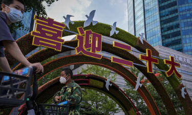 Signage in Beijing welcomes delegates to the 20th Communist Party Congress ahead of its October 16 start date.