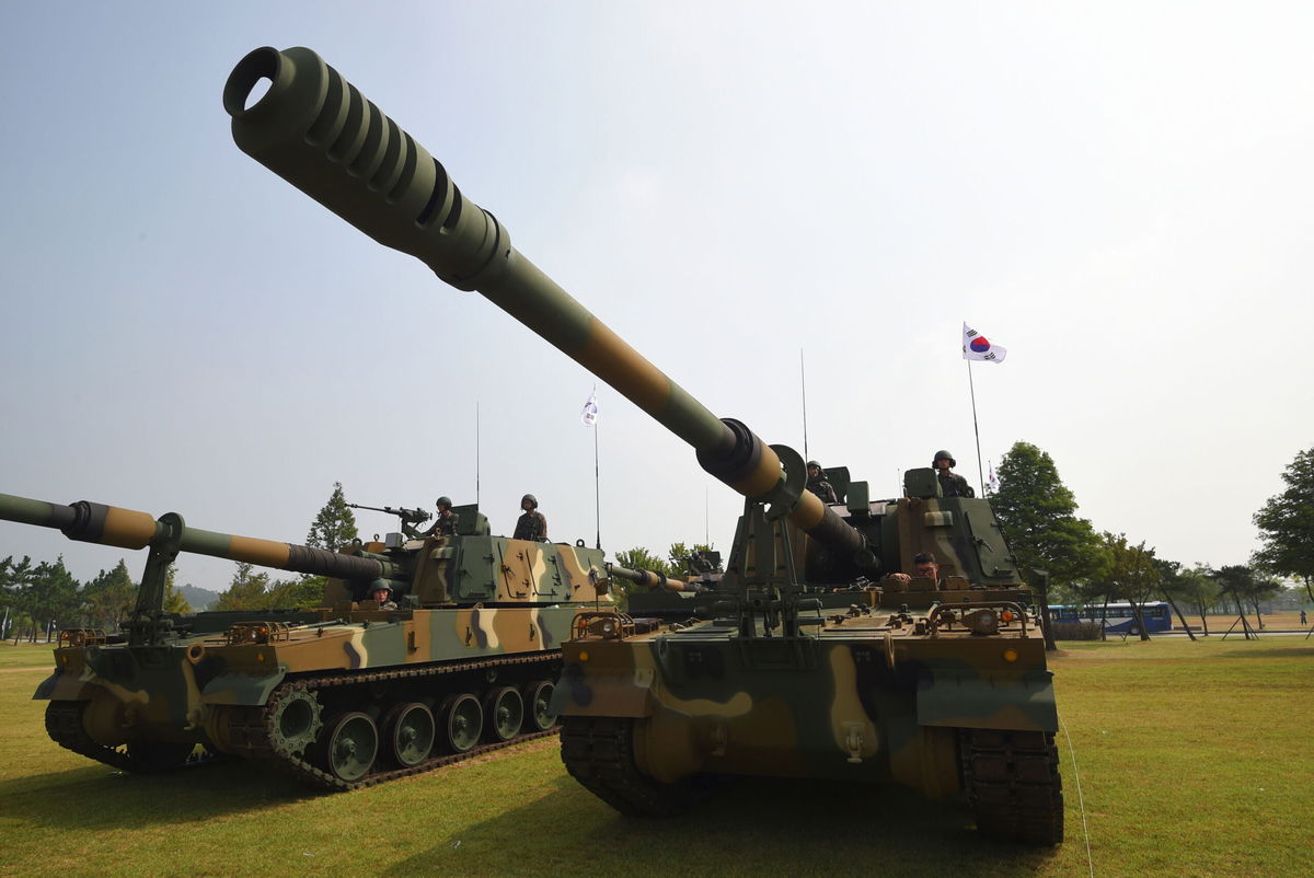 <i>Jung Yeon-Je/AFP/Getty Images</i><br/>South Korean soldiers sit on a K-9 howitzer during an event marking Armed Forces Day in 2017.