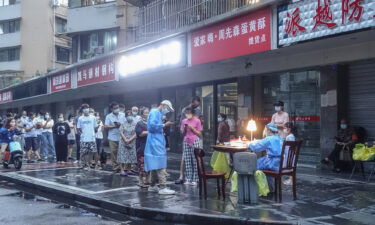 People line up for a Covid-19 test in Chengdu