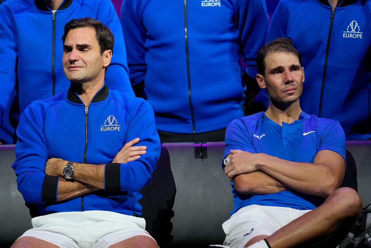 <i>Kin Cheung/AP</i><br/>An emotional Roger Federer