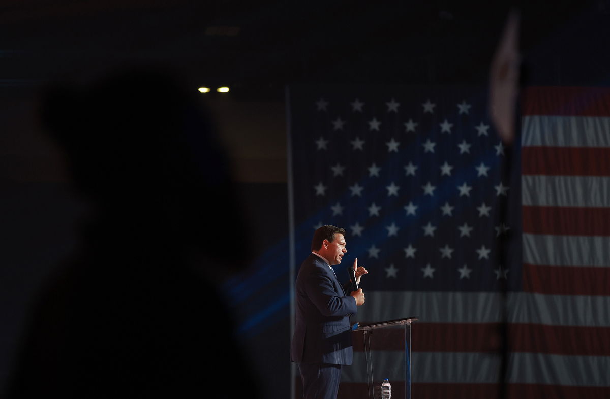 <i>Joe Raedle/Getty Images</i><br/>Florida Gov. Ron DeSantis speaks at the Turning Point USA Student Action Summit in Tampa on July 22.