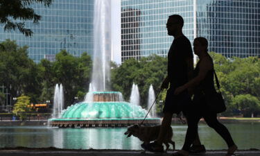 The Lake Eola Park fountain looked like this on a Memorial Day weekend. It was under water after Hurricane Ian blew through this week.