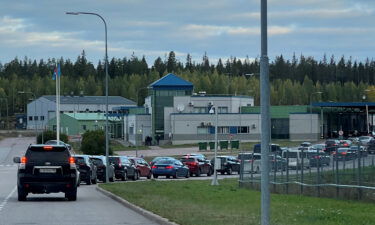 Cars queue to enter the Brusnichnoye checkpoint on the Russian-Finnish border in the Leningrad Region of Russia on September 22.