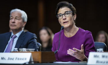 Citi CEO Jane Fraser (right) is seen here speaking beside JPMorgan CEO Jamie Dimon during a Senate committee hearing in Washington