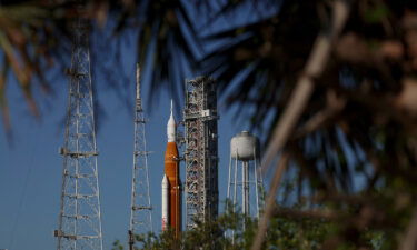 NASA's Artemis I rocket sits on launch pad 39-B after the launch was scrubbed at Kennedy Space Center on September 6 in Cape Canaveral