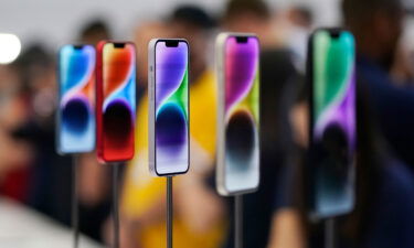 New iPhone 14 models are on display at an Apple event on the campus of Apple's headquarters in Cupertino