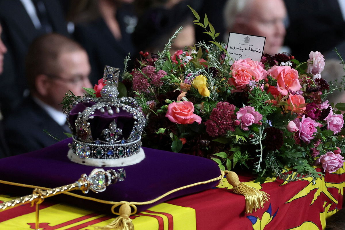 <i>Phil Noble/Pool/Reuters</i><br/>Queen Elizabeth II's coffin is carried on the day of the state funeral in London.