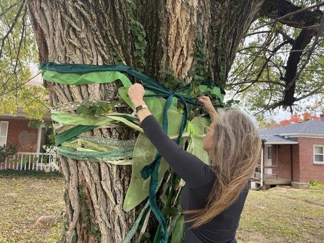 <i>Jensen Nocera/KOMU</i><br/>Marianne Asher-Chapman ties a green ribbon around a tree every year in honor of her daughter Angie Yarnell.