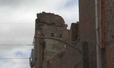 Part of a back wall at the burned out former Shreve Square building recently fell.