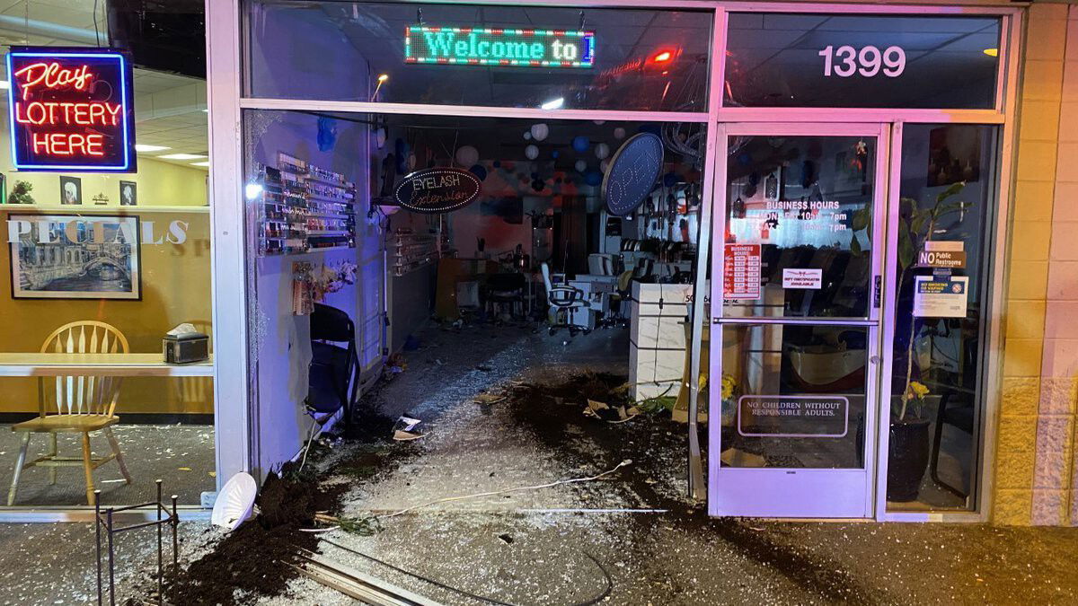 <i>Gresham PD/KPTV</i><br/>Car crashes into a Gresham salon; driver flees scene but is later caught.