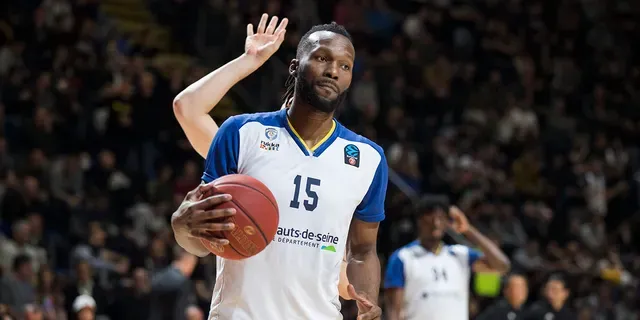 Steeve Ho You Fat, of Boulogne-Levallois Metropolitans 92, warms up during the EuroCup Basketball game between Partizan Nis Belgrade and the Metropolitans 92 at Aleksandar Nikolic Hall in Belgrade, Serbia, on March 16, 2022. 