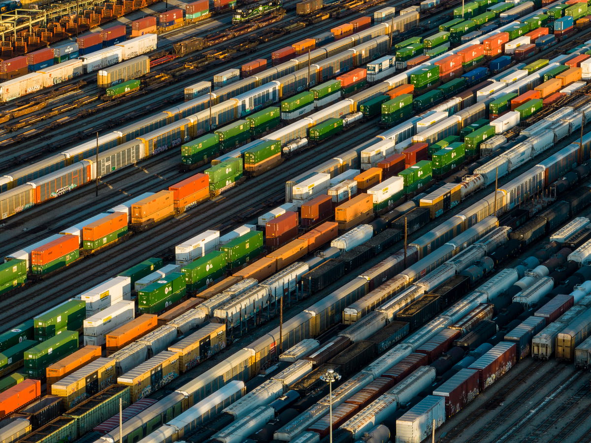 <i>Danny Karnik/AP/FILE</i><br/>Freight train cars sit in a Norfolk Southern rail yard on September 14 in Atlanta. US freight railroads rejected a new sick leave proposal from a union of track maintenance workers that is threatening to go on strike in less than 30 days without a new labor deal.