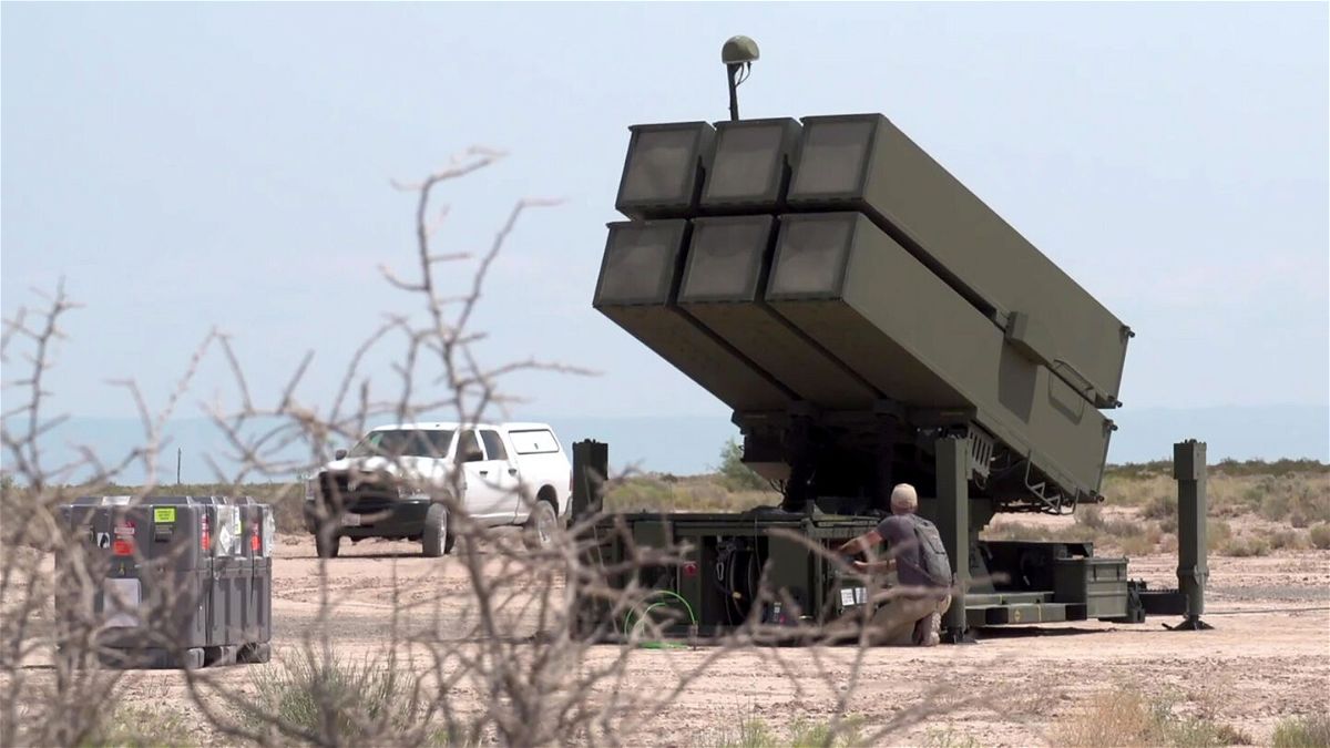 <i>Tech. Sgt. Daniel Asselta/U.S. Air Force/FILE</i><br/>Contractors set up and functions check a National Advanced Surface-to-Air Missile launcher at White Sands Missile Range