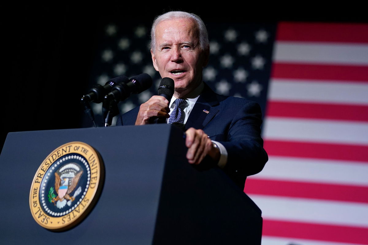 <i>Evan Vucci/AP</i><br/>President Joe Biden speaks about student loan debt relief at Delaware State University