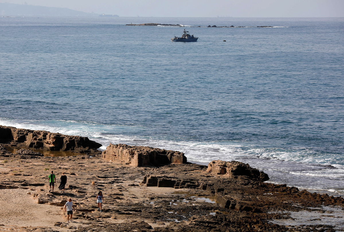 <i>Jalaa Marey/AFP/Getty Images</i><br/>Israel and Lebanon reach a historic maritime agreement. A navy vessel here patrols the Mediterranean waters off Rosh Hanikra on the Israeli side of the border between the two countries