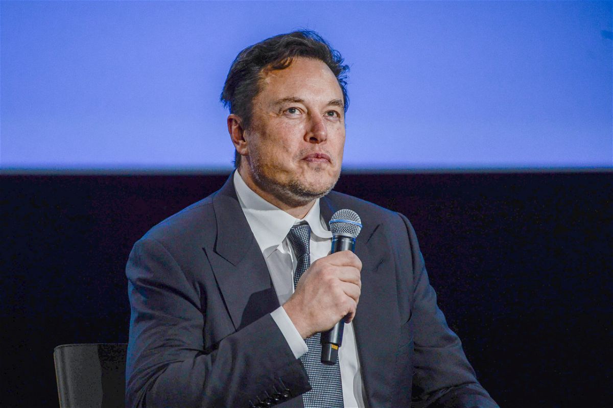<i>Carina Johansen/NTB/AFP/Getty Images</i><br/>Tesla CEO Elon Musk addresses guests at the Offshore Northern Seas 2022 meeting in Stavanger