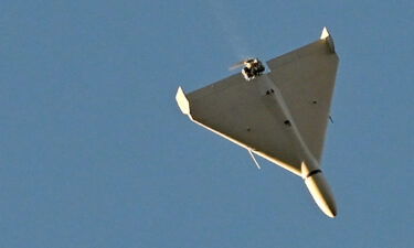 A drone flies over Kyiv during an attack on October 17