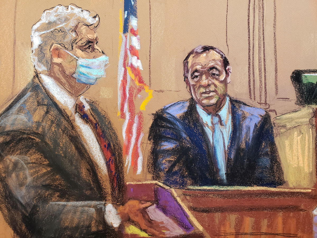 <i>Jane Rosenberg/Reuters</i><br/>Kevin Spacey is shown in a courtroom sketch being cross-examined by Richard Steigman