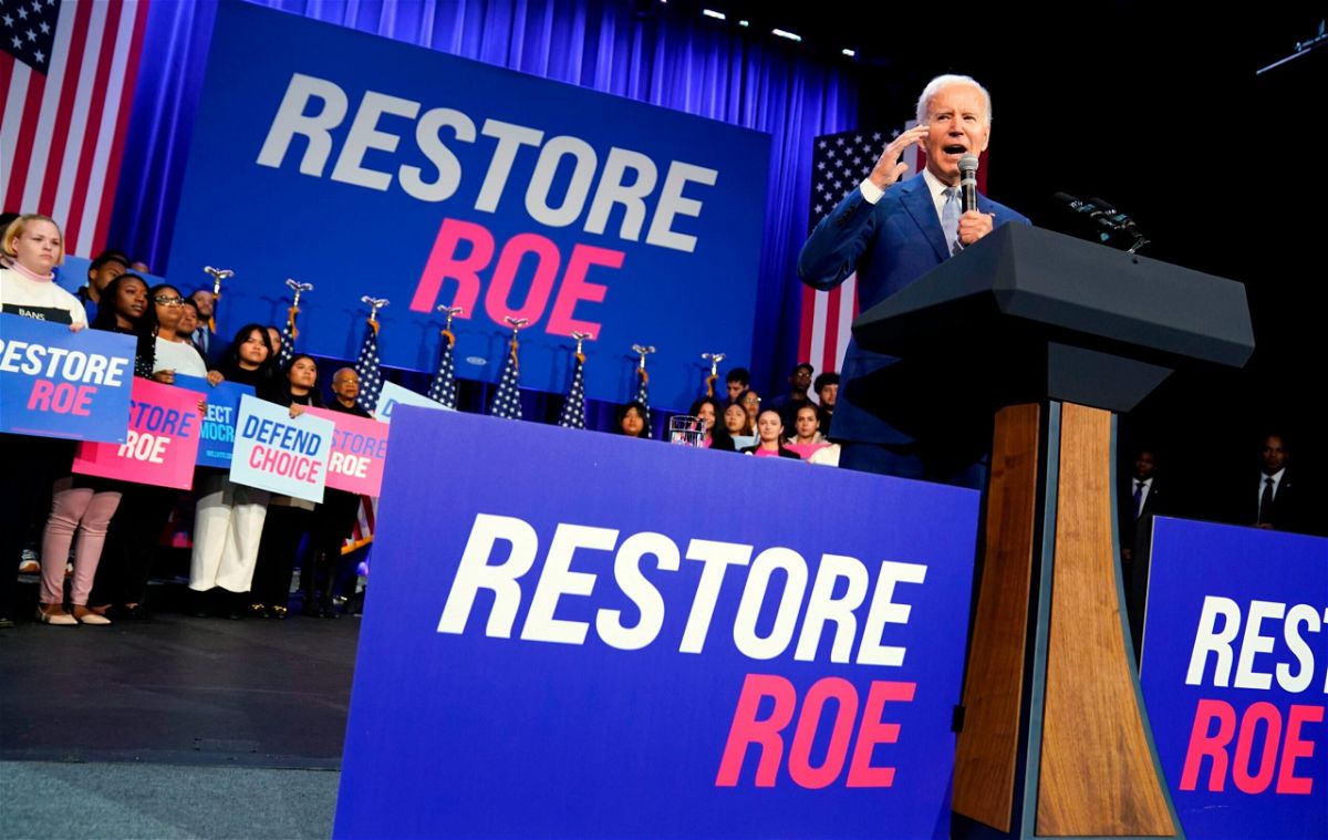<i>Evan Vucci/AP</i><br/>President Joe Biden speaks about abortion access during a Democratic National Committee event at the Howard Theatre