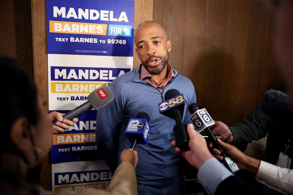 <i>Scott Olson/Getty Images/FILE</i><br/>Democratic Senate candidate Mandela Barnes