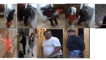 The Los Angeles Police Department released photos that appear to be taken inside the building. They are currently looking for nine suspects seen in the security photos.